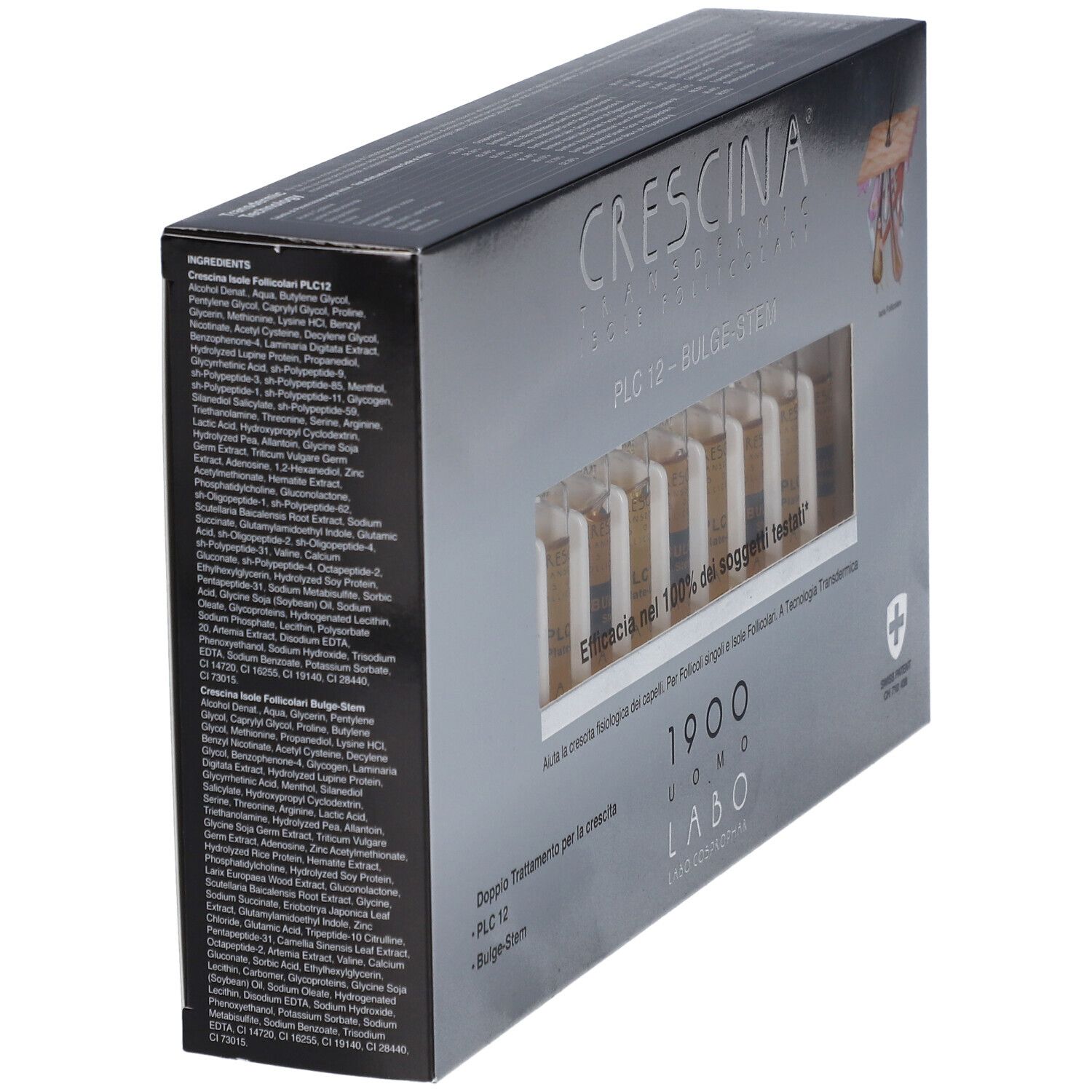 Schachtel Crescina PLC 12 - Bulg-Stem. Enthält Ampullen. Swiss Patent.