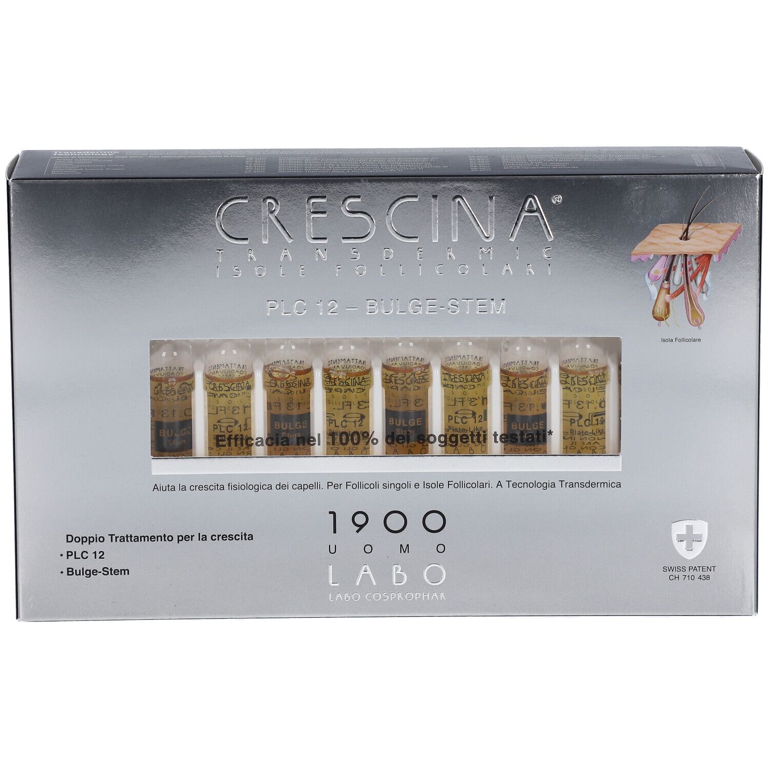 Schachtel mit Crescina PLC 12 - Bulg-Stem. Enthält Ampullen. Swiss Patent.