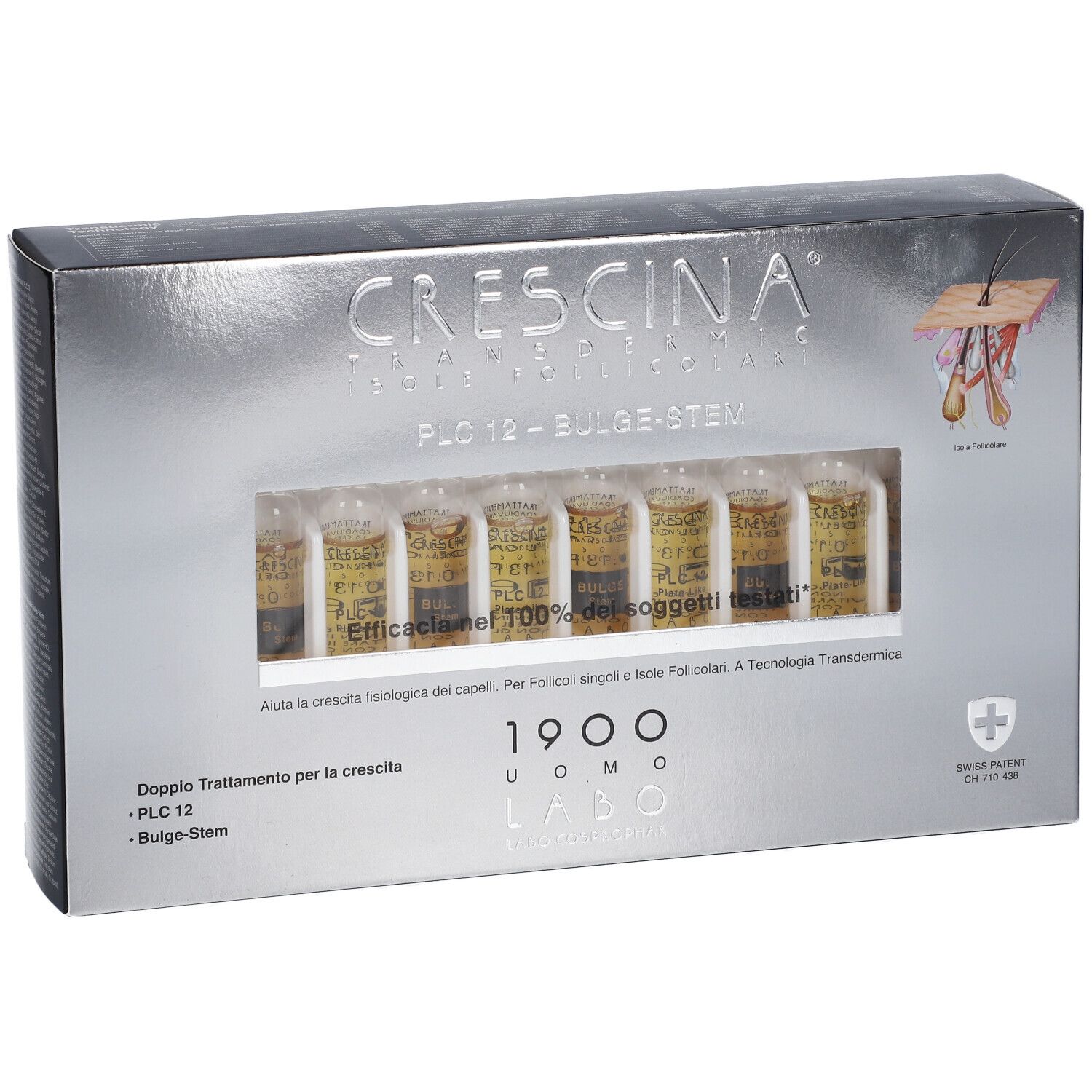 Schachtel mit Crescina PLC 12 - Bulg-Stem. Enthält Ampullen. Swiss Patent.