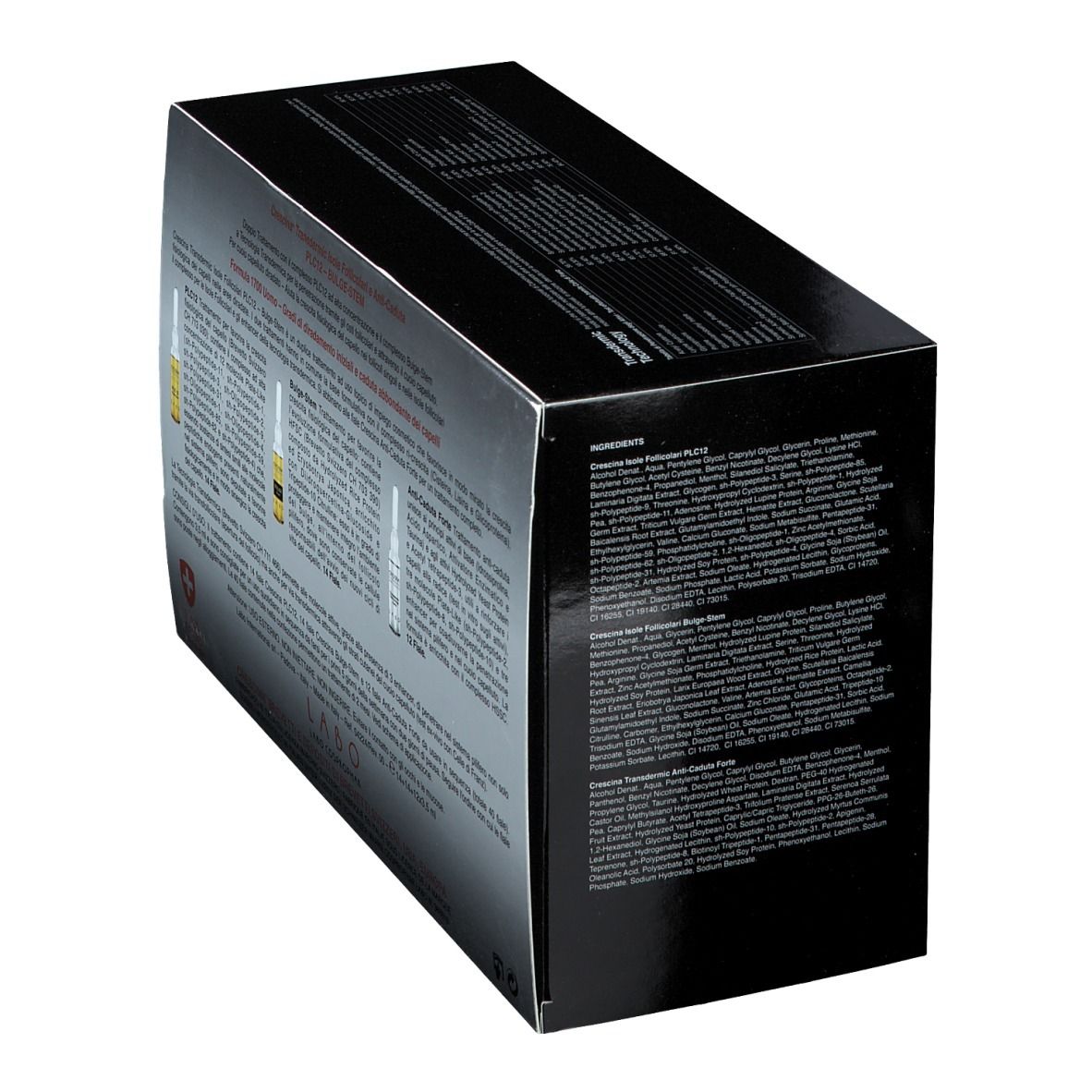 Boîte noire avec informations produit. Croix suisse.