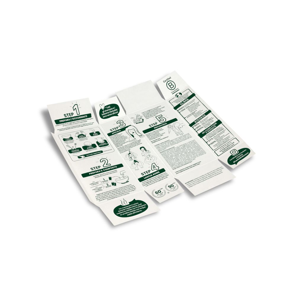 Faltblatt mit Anweisungen für HERBATINT VEGETAL COLOR. Mehrere Schritte mit Illustrationen.