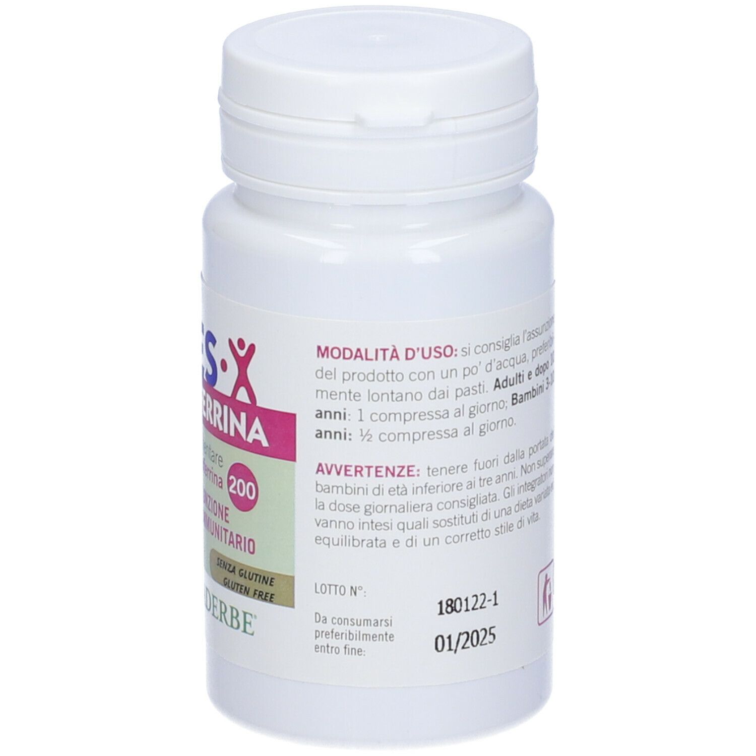 Rückseite der Flasche DIFES-X Lactoferrin 200 mit Zink Tabletten. Dosierungshinweise und Warnhinweise.