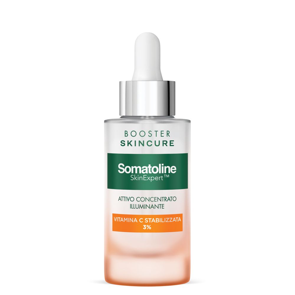 Flacon avec pipette. Inscription: Booster Skincure, Somatoline SkinExpert, Vitamine C 3%.