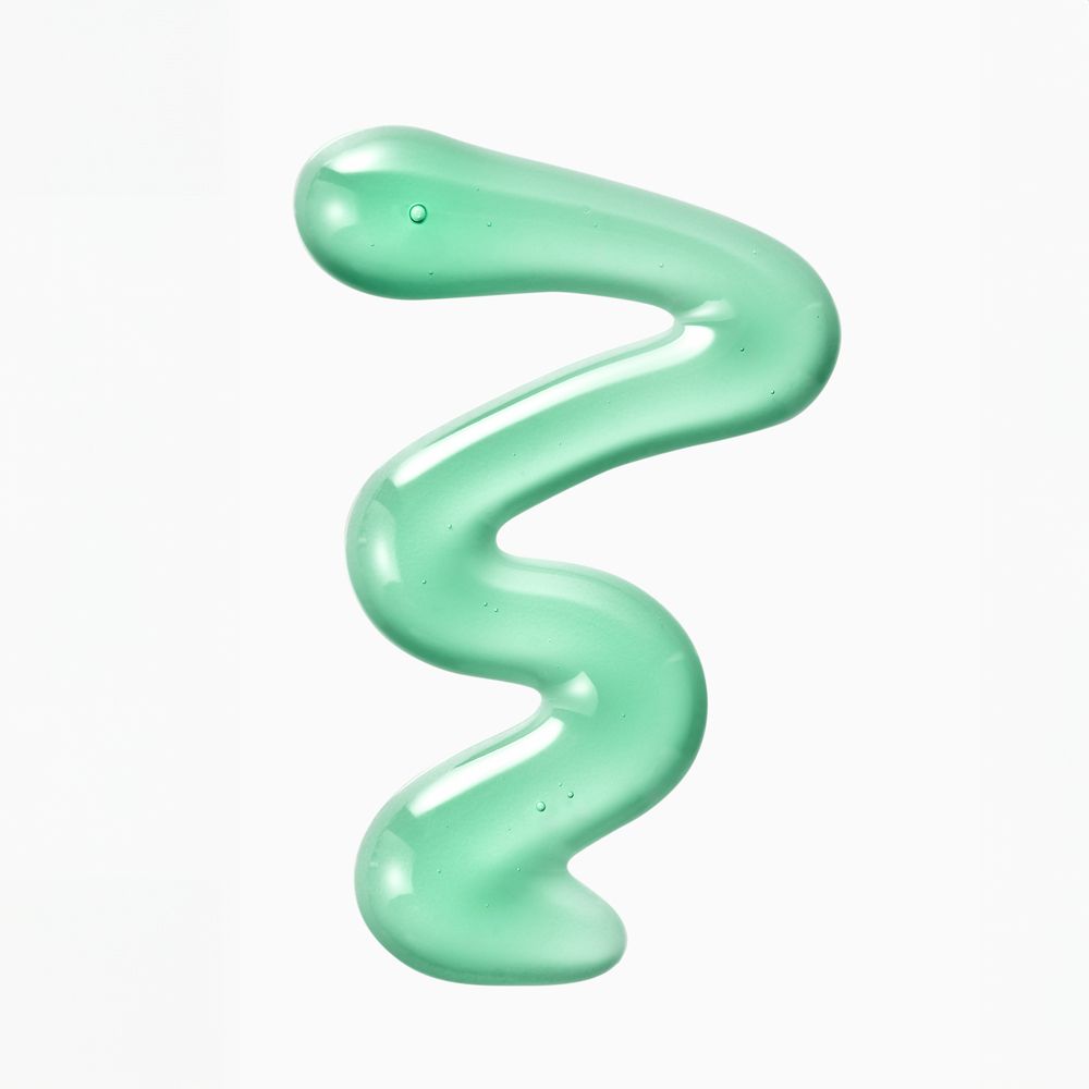 Gel de shampooing vert en forme de vague. Sur fond blanc. Représentation de la texture du produit.