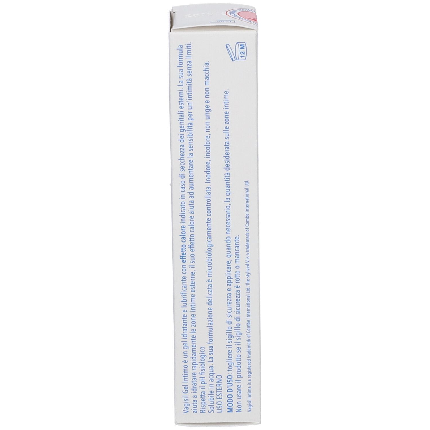 Seite der weißen Schachtel. Text über Anwendung und Inhaltsstoffe. Herstellerinformationen.