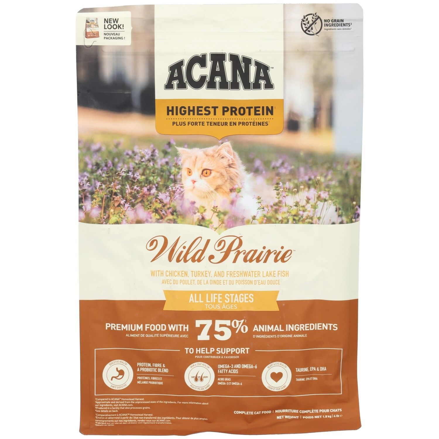 ACANA Wild Prairie Katzenfutter: Höchster Proteingehalt, 75% tierische Inhaltsstoffe, für alle Lebensphasen.