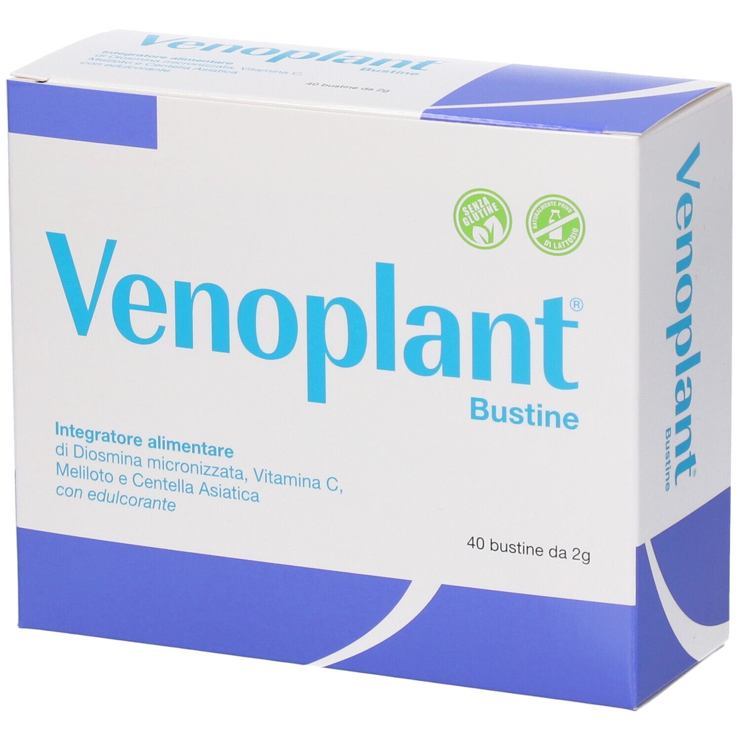 Emballage Venoplant Bustine de 40 sachets. Contient Diosmine, Vitamine C, Mélilot et Centella Asiatica.