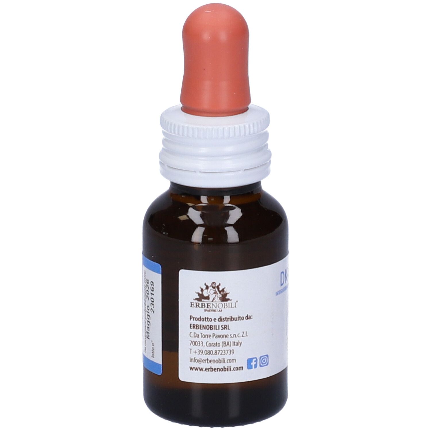 Braune Glasflasche mit Tropfer. Aufschrift: DK-nobile. Enthält Vitamin D und K2. Mit Tropfer.