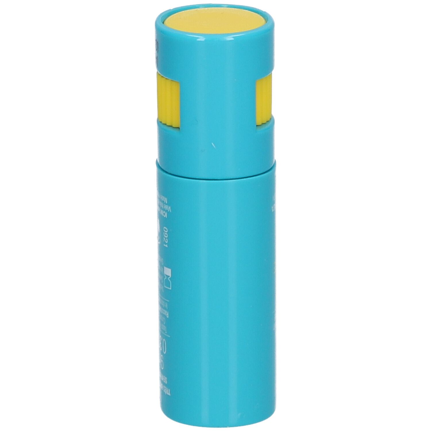 Blauer Stick von BioNike Defence Sun SPF 50+. Gelber Drehverschluss. Aufschrift: Defence Sun, SPF 50+.
