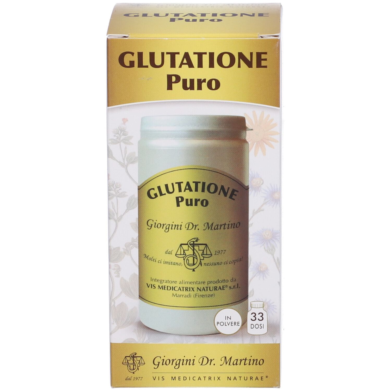 Emballage. Inscription: Glutathion Puro, Giorgini Dr. Martino. 33 doses.