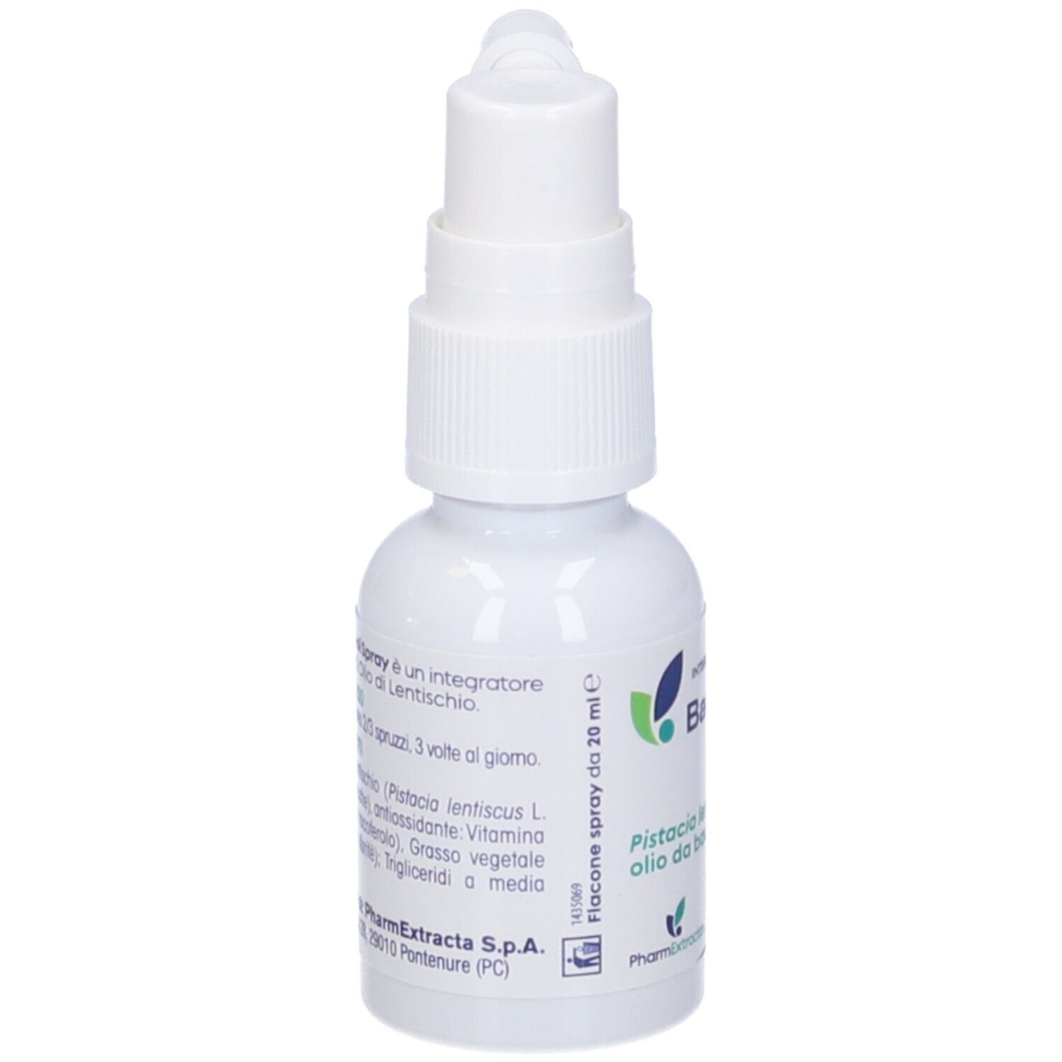 Flacon de Bactorinol Spray. Contient de l'huile de Pistacia lentiscus L. Flacon blanc avec pulvérisateur.