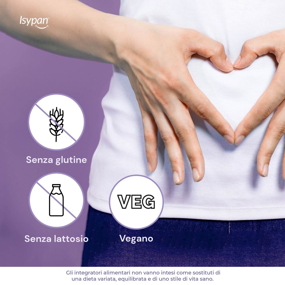 Infografik: Isypan Disbiosi. Glutenfrei, laktosefrei und vegan.