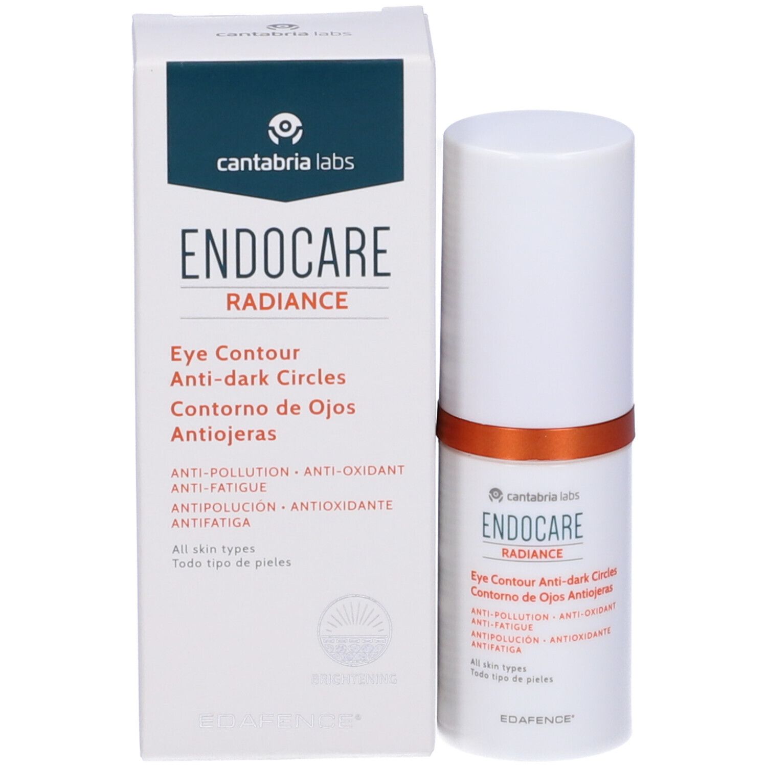 Produktverpackung mit Produkt und Text in mehreren Sprachen. Weißer Karton mit blauem Logo.