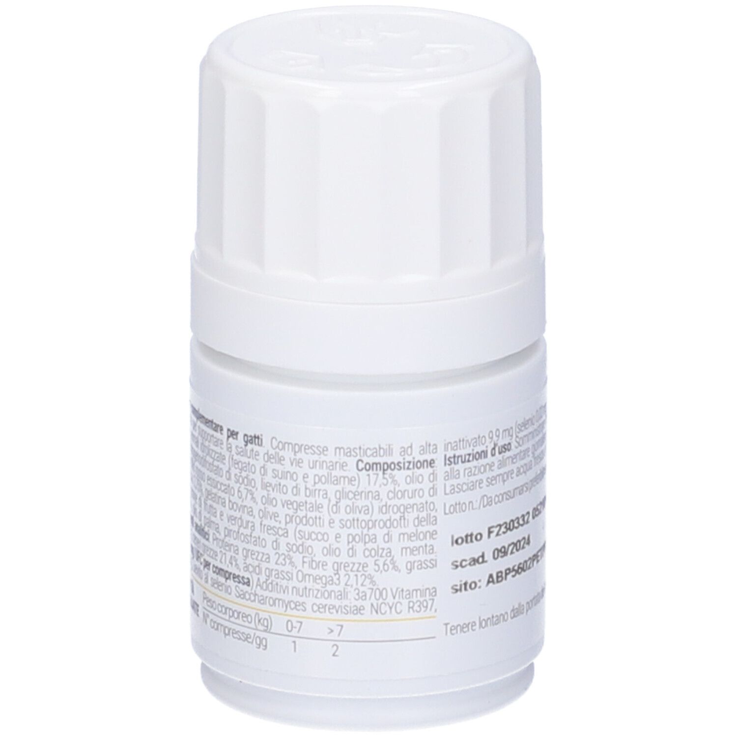 Dos du flacon blanc. Texte: Vie Urinarie. Informations sur ingrédients et utilisation.