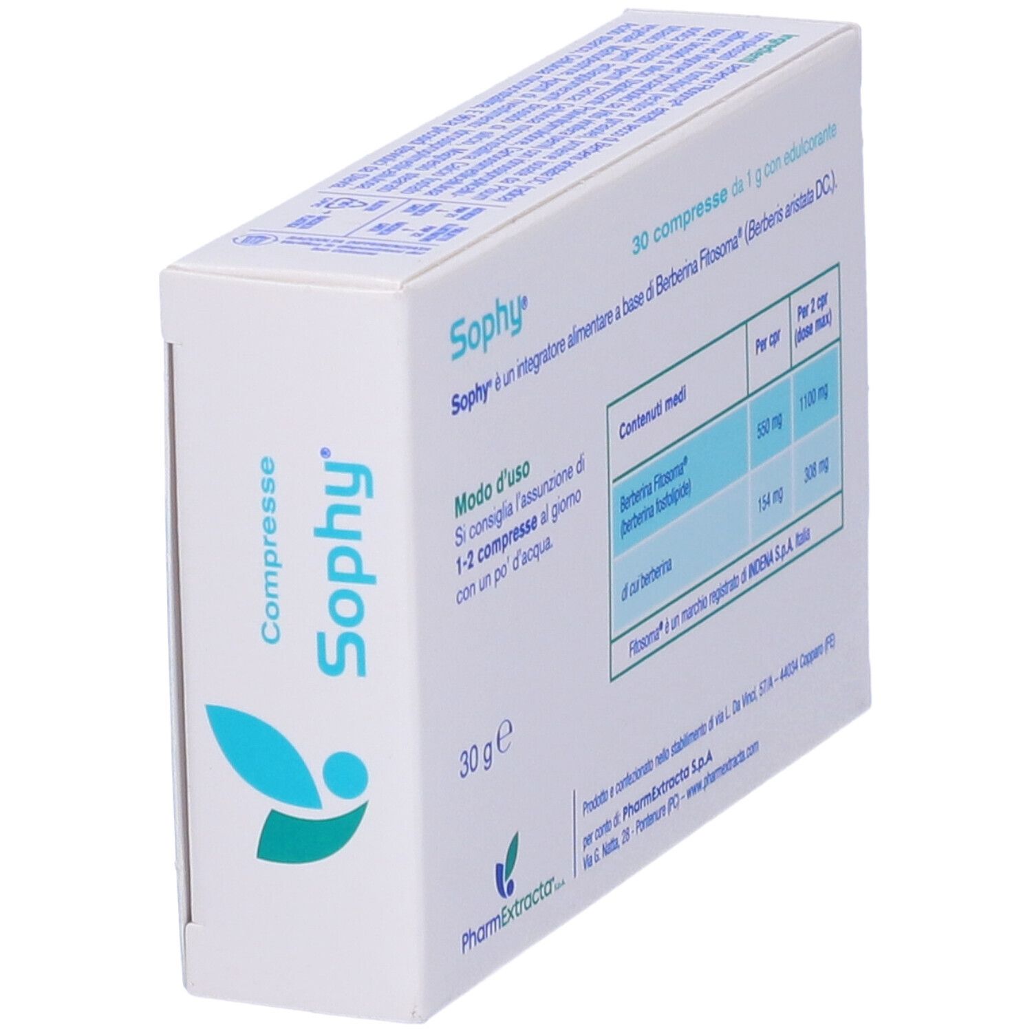 Sophy Compresse Packung. 30 Tabletten, 1 g mit Süßstoff. Inhaltsstoffe und Dosierung.