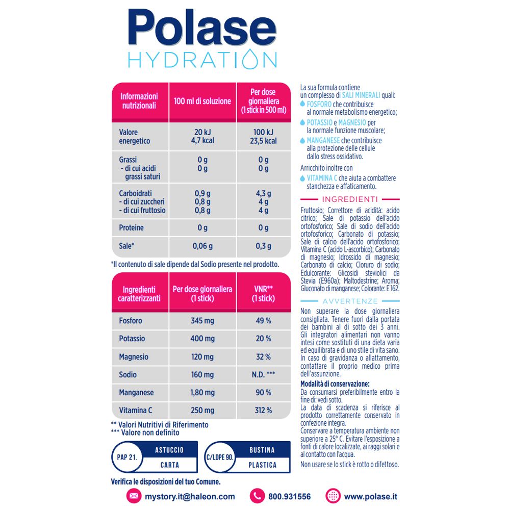 Rückseite der Polase Hydration-Verpackung. Nährwertangaben, Inhaltsstoffe und Warnhinweise.