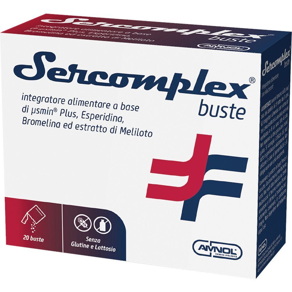 Boîte "Sercomplex buste". Contient 20 sachets. Sans gluten ni lactose. Logo AVNOL.