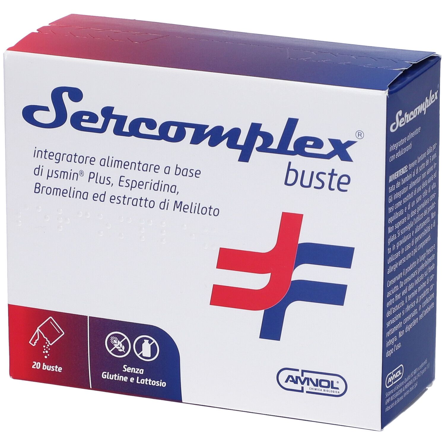 Boîte "Sercomplex buste". Contient 20 sachets. Sans gluten ni lactose. Logo AVNOL.