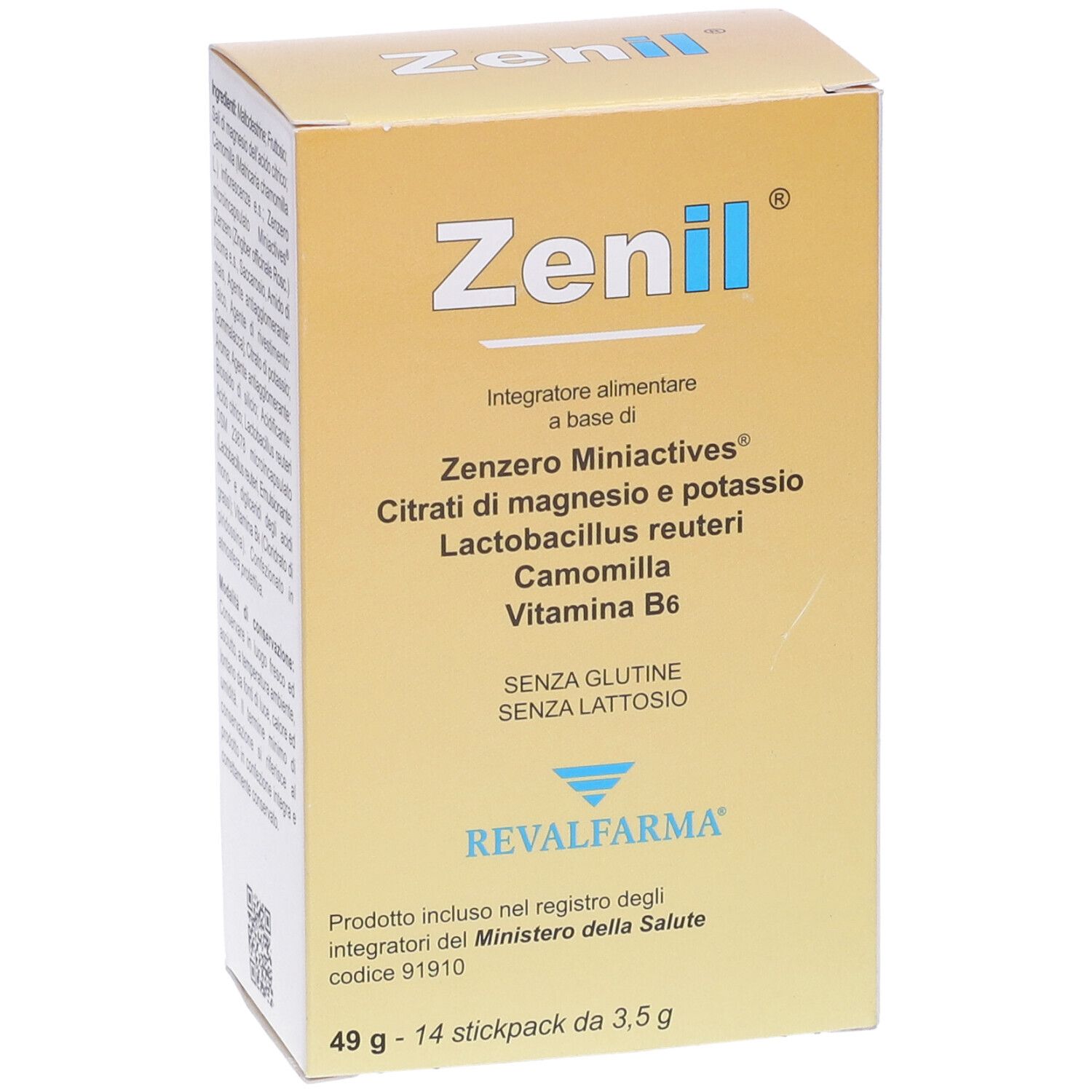 Zenil-Schachtel. Nahrungsergänzungsmittel mit Ingwer, Magnesium, Kalium, Kamille und Vitamin B6. Gluten- und laktosefrei.