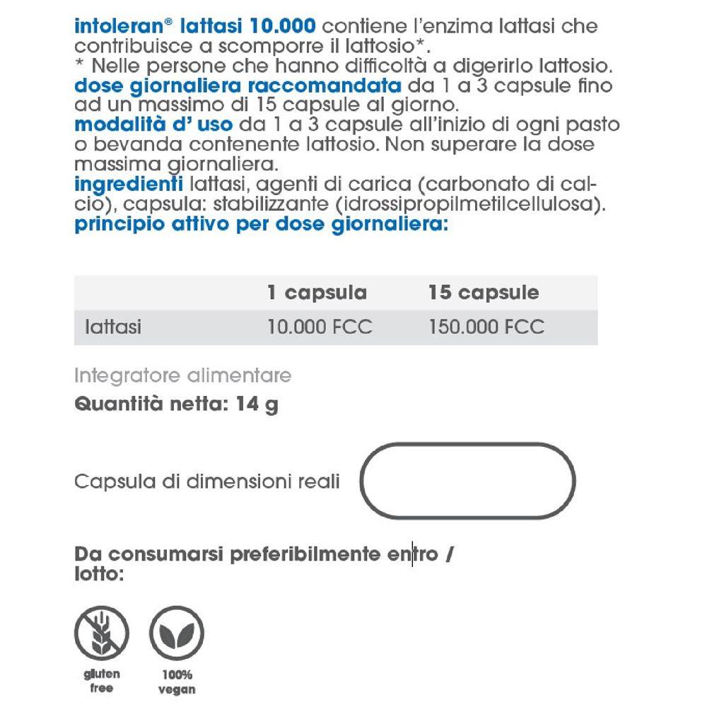 Texte sur fond blanc. Informations sur Lattasi 10.000, dosage, ingrédients et certifications.