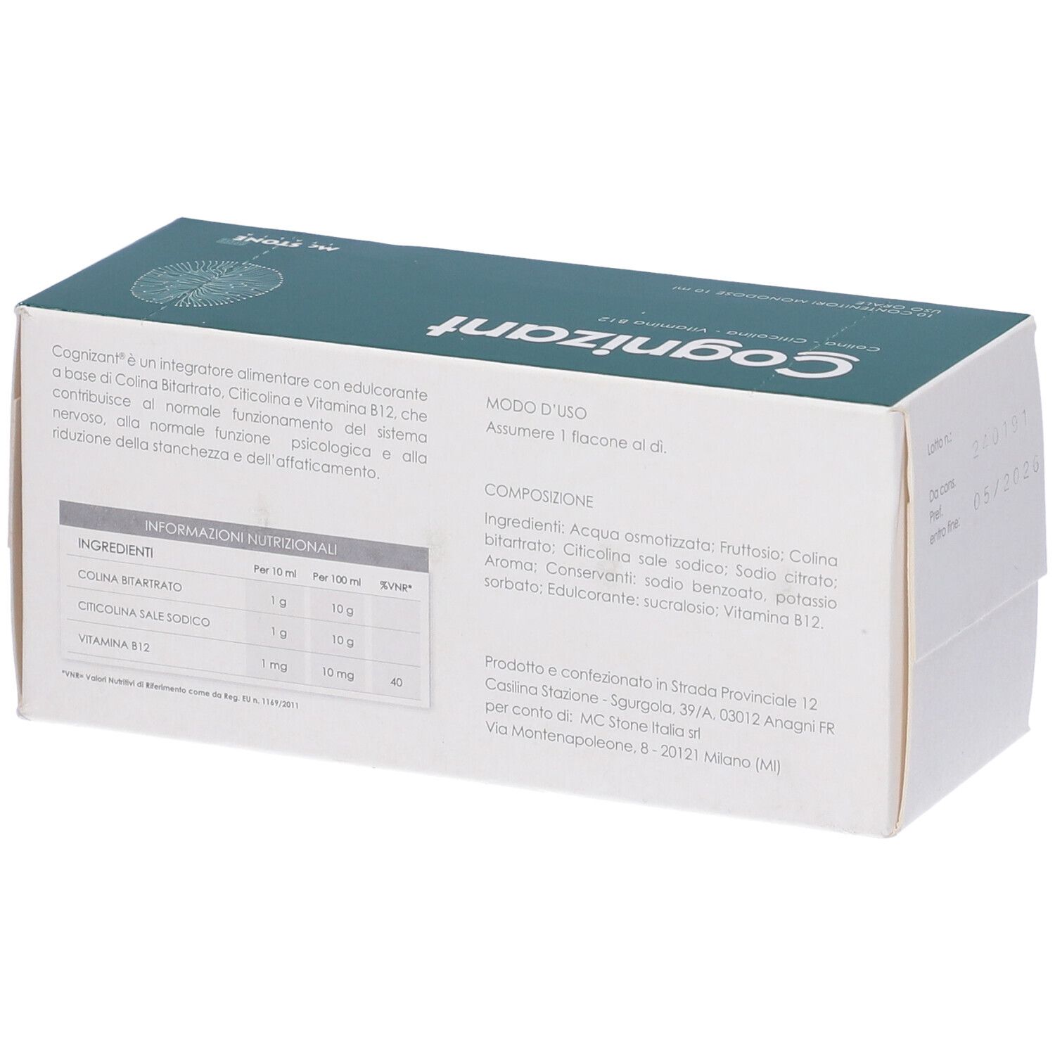 Rückseite des weißen Kartons mit grüner Schrift. Enthält Informationen zu Inhaltsstoffen und Anwendung.