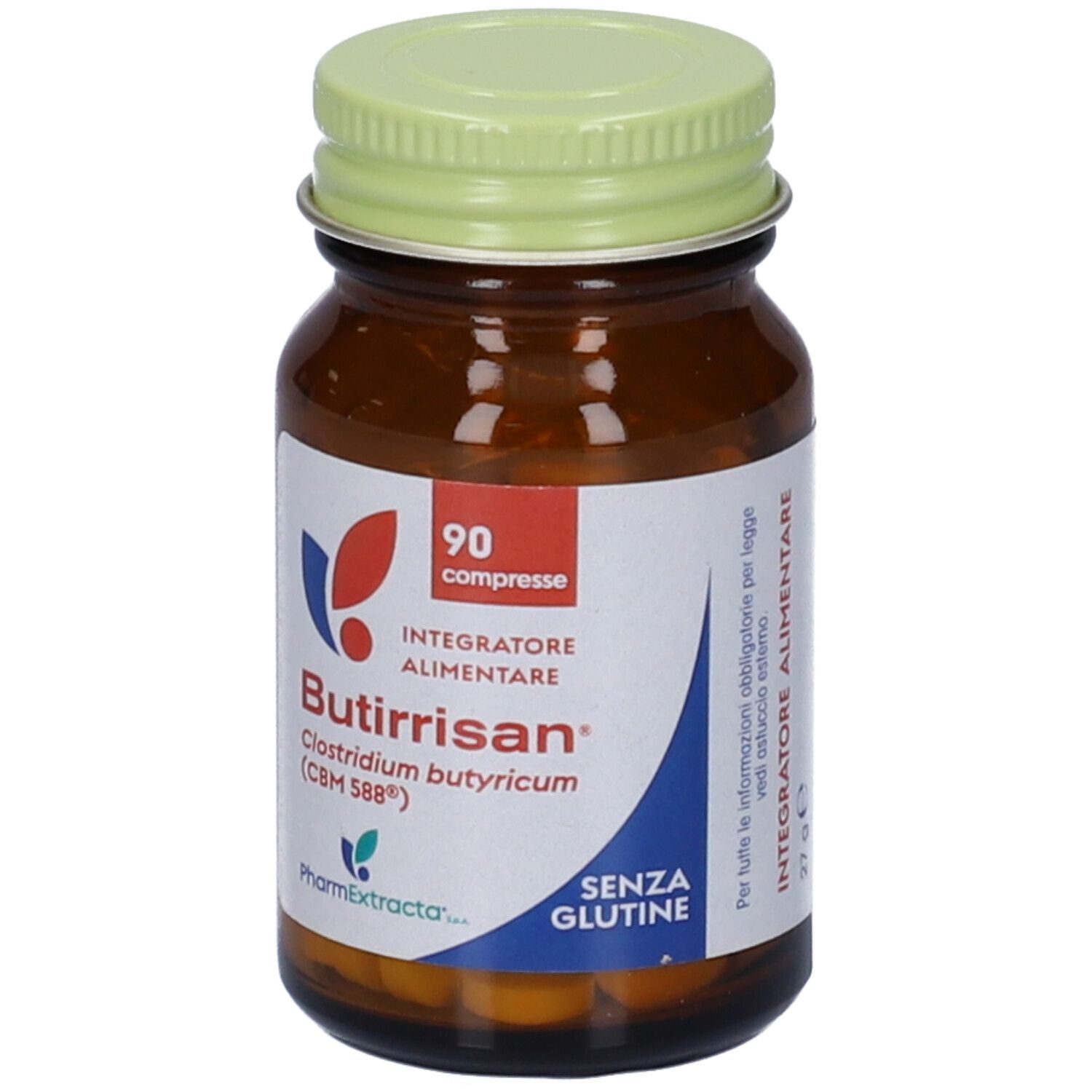 Braune Glasflasche Butirissan Compresse. 90 Tabletten. Glutenfrei.