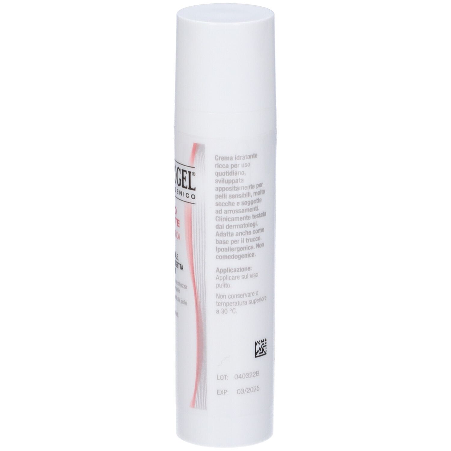 Flacon blanc avec texte. PHYSIOGEL. Sollievo Calmante Crema Viso Ricca E Intensa. Conseils d'utilisation.