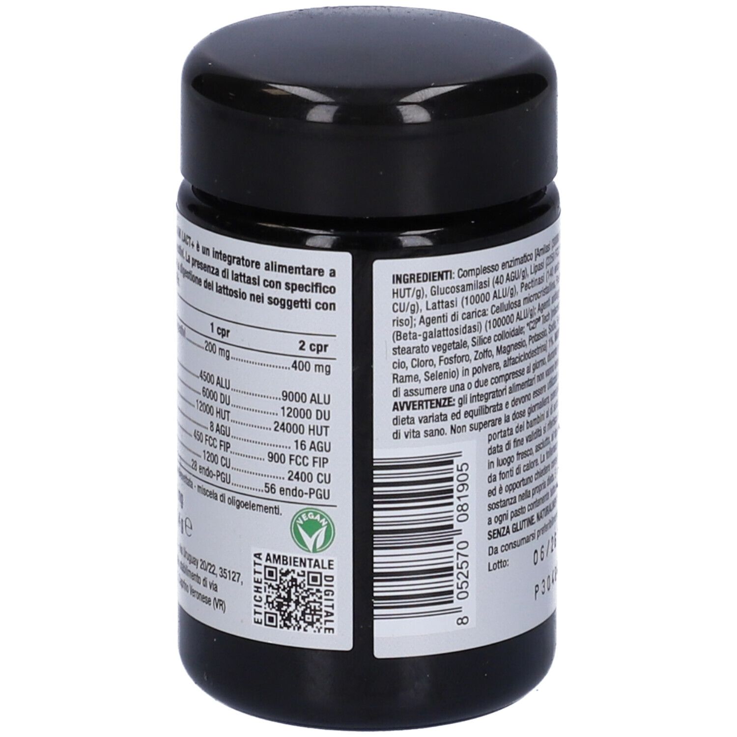 Dos de la boîte noire. Contient des informations sur les ingrédients, le dosage et les certifications. 30 comprimés.