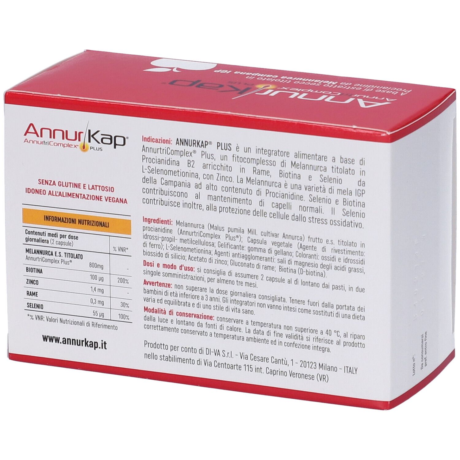 Verpackung mit roter und weißer Schrift. Enthält 60 Kapseln. Aufschrift: AnnurKap Plus, AnnurtriComplex. Rückseite mit Text.