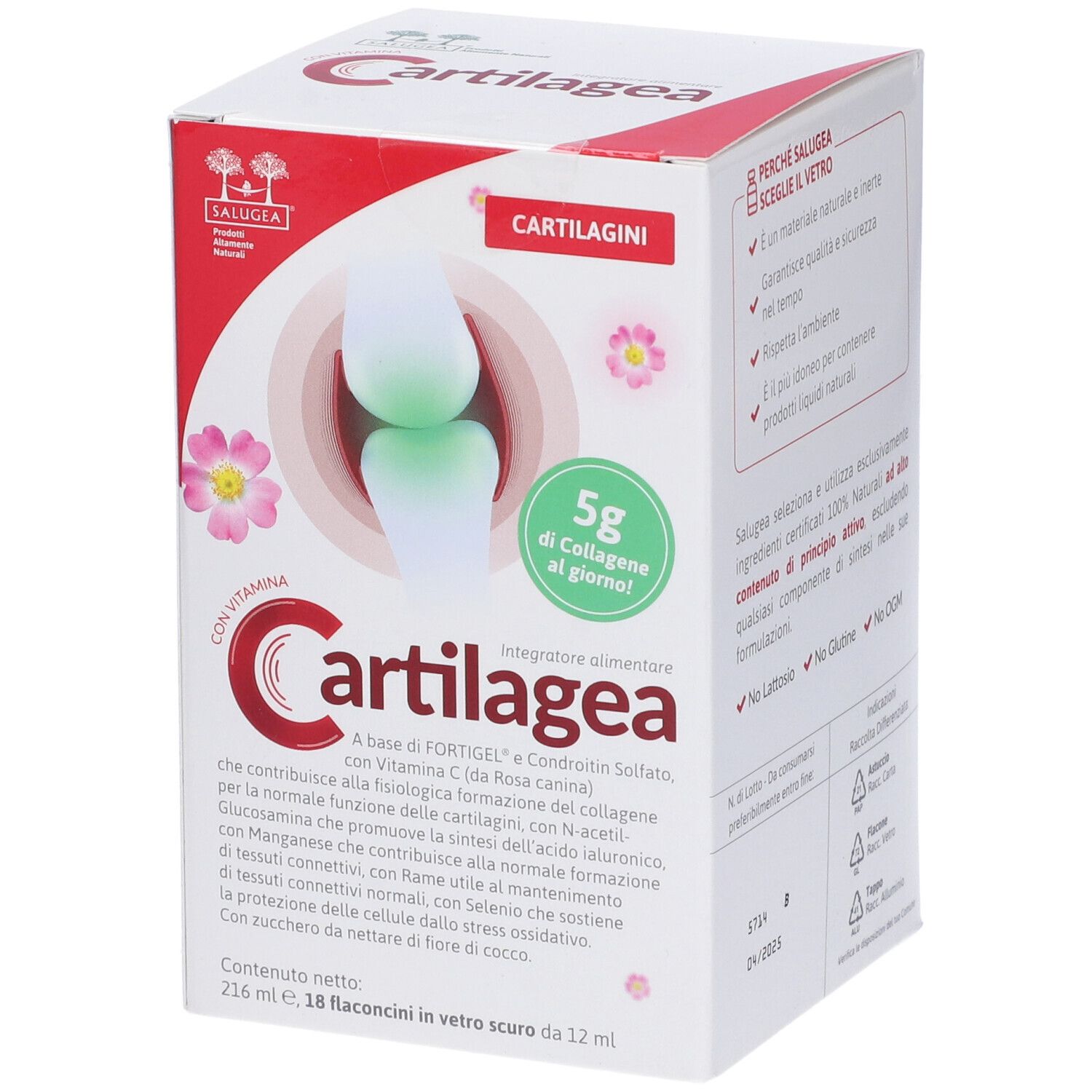 Emballage Cartilagea. Contient 18 flacons. Avec vitamine C. Complément alimentaire.