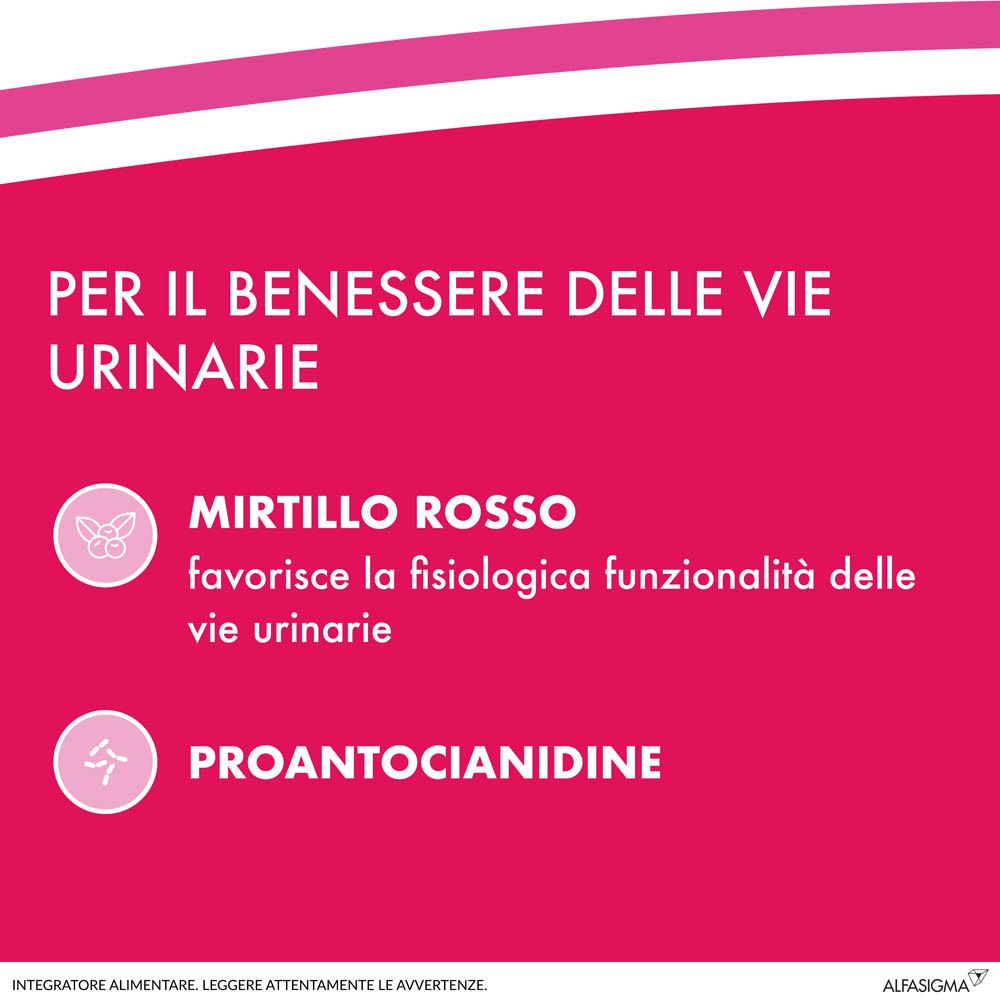 Texte sur fond rose : Pour le bien-être urinaire. Myrtille rouge. Proanthocyanidines.