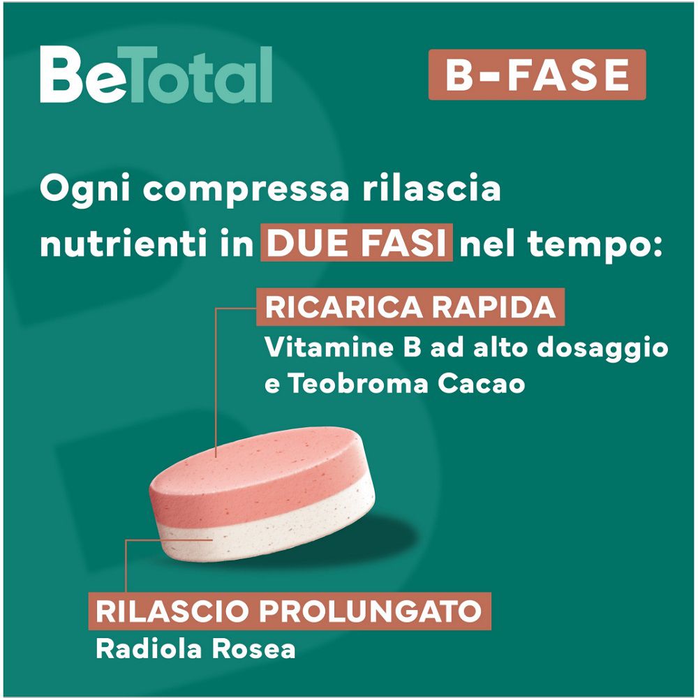 Be-Total B-FASE-Tablette. Rosa und weiß. Text: Ricerca Rapida, Rilascio Prolungato. Inhaltsstoffe.
