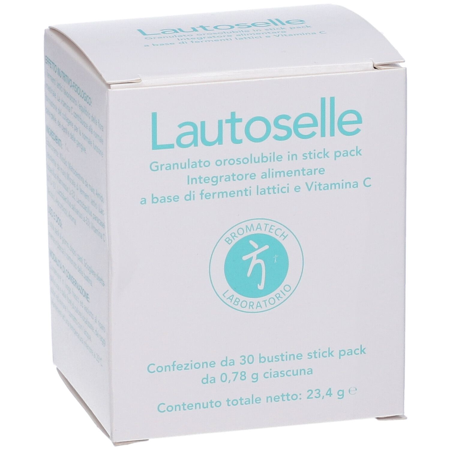 Weißer Karton mit Lautoselle-Logo und Produktinformationen. Enthält 30 Beutel. Bromatech-Logo.