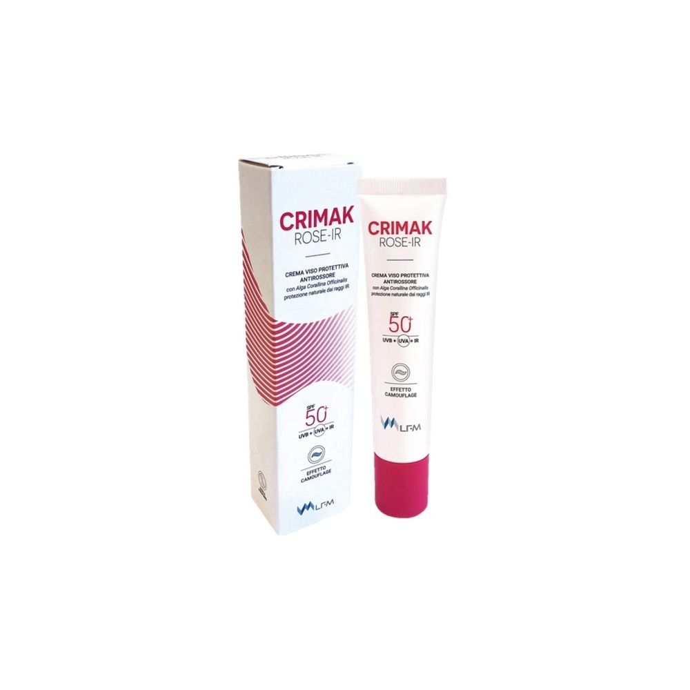 Crème Crimak Rose Ir 40 G avec FPS 50 et effet camouflage, à côté de son emballage.