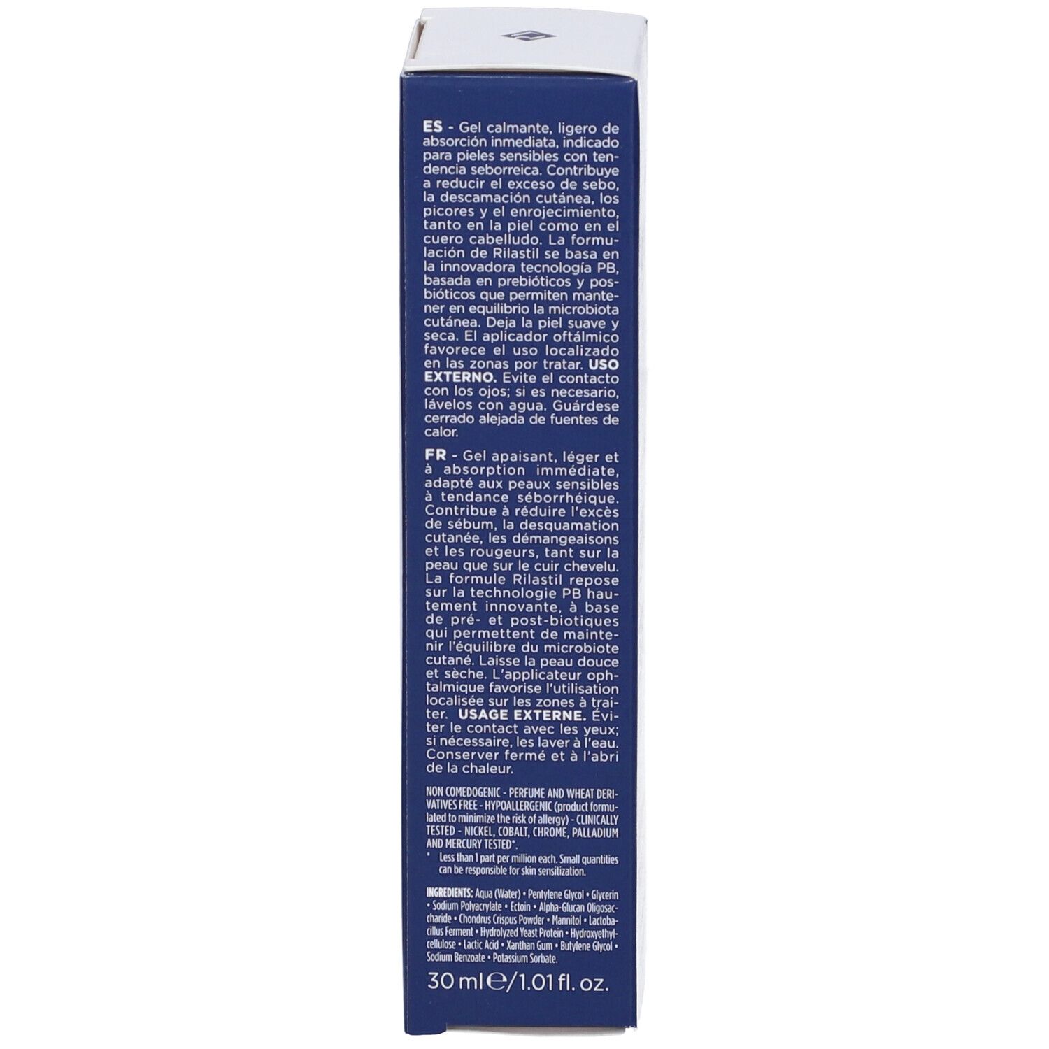 Rückseite der Schachtel mit Text in mehreren Sprachen. Enthält Produktinformationen.