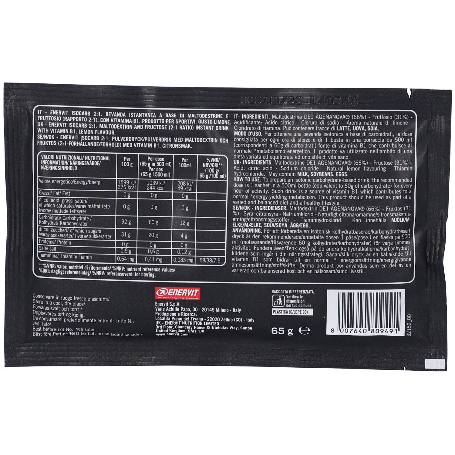 ENERVIT C2:1 ISOCARB 65G