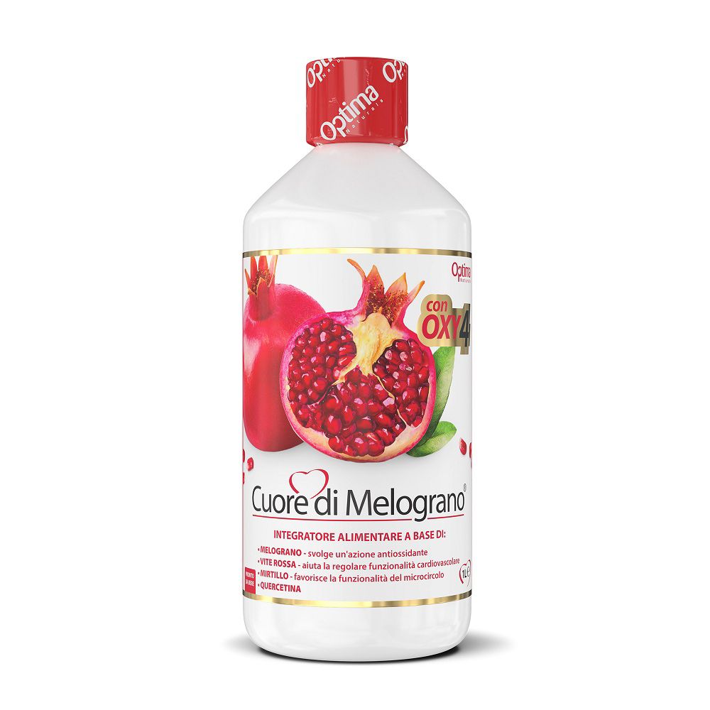 Bouteille Optima Naturals Cœur de Grenade avec motif grenade et logo Oxy4.