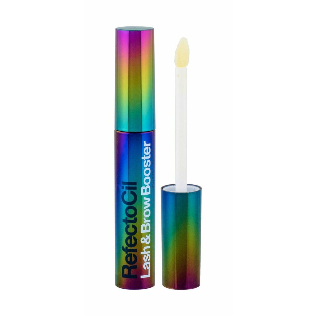 Regenbogenfarbene Tube mit RefectoCil-Logo. Enthält einen Applikator. Offene Tube.