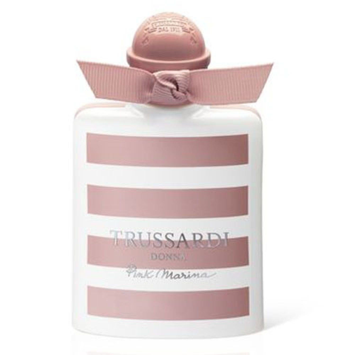 Flakon mit rosa Streifen. Aufschrift: Trussardi Donna Pink Marina. Mit Schleife.