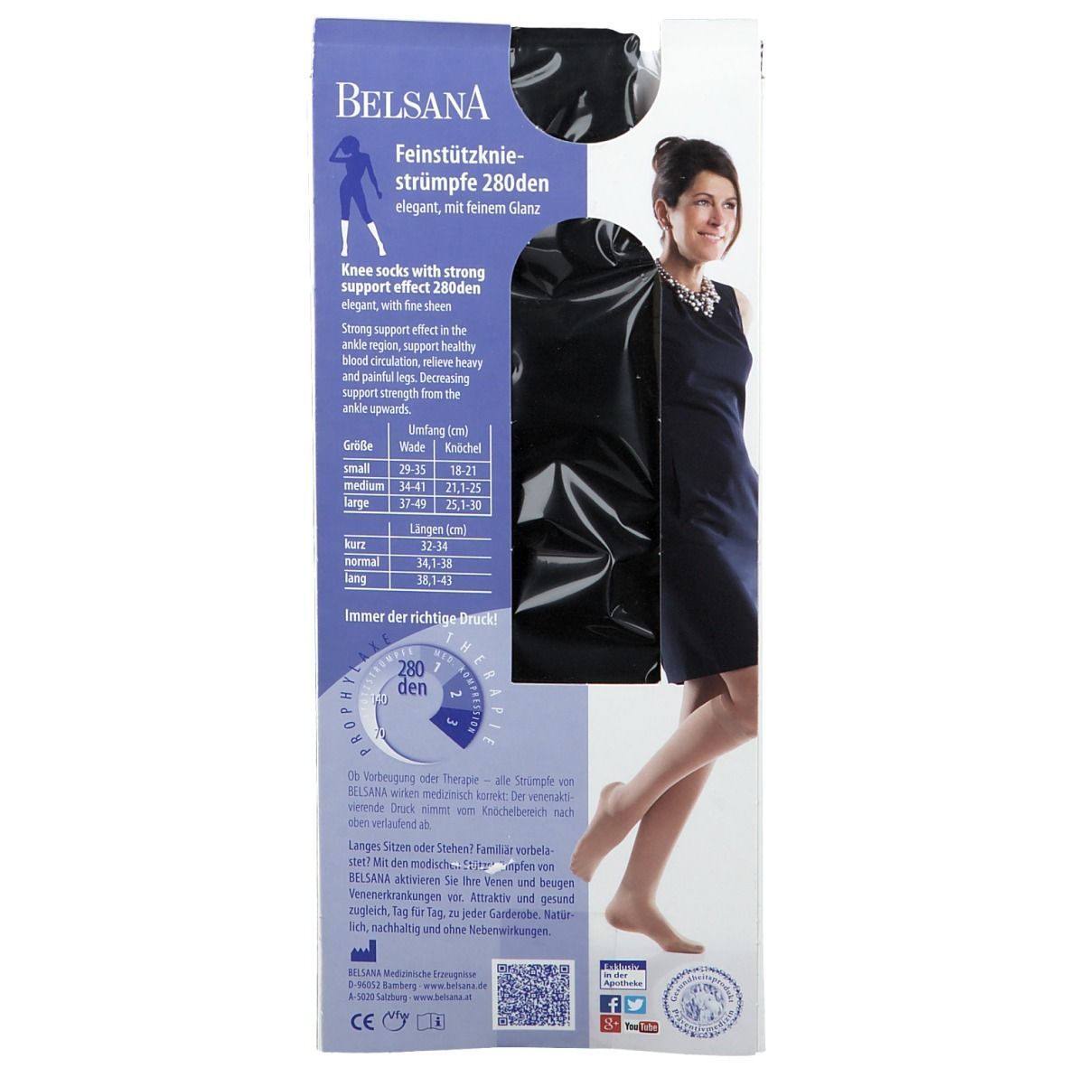 Belsana Stütz 280den Glamour Kniestrumpf Größe small Farbe schwarz lang