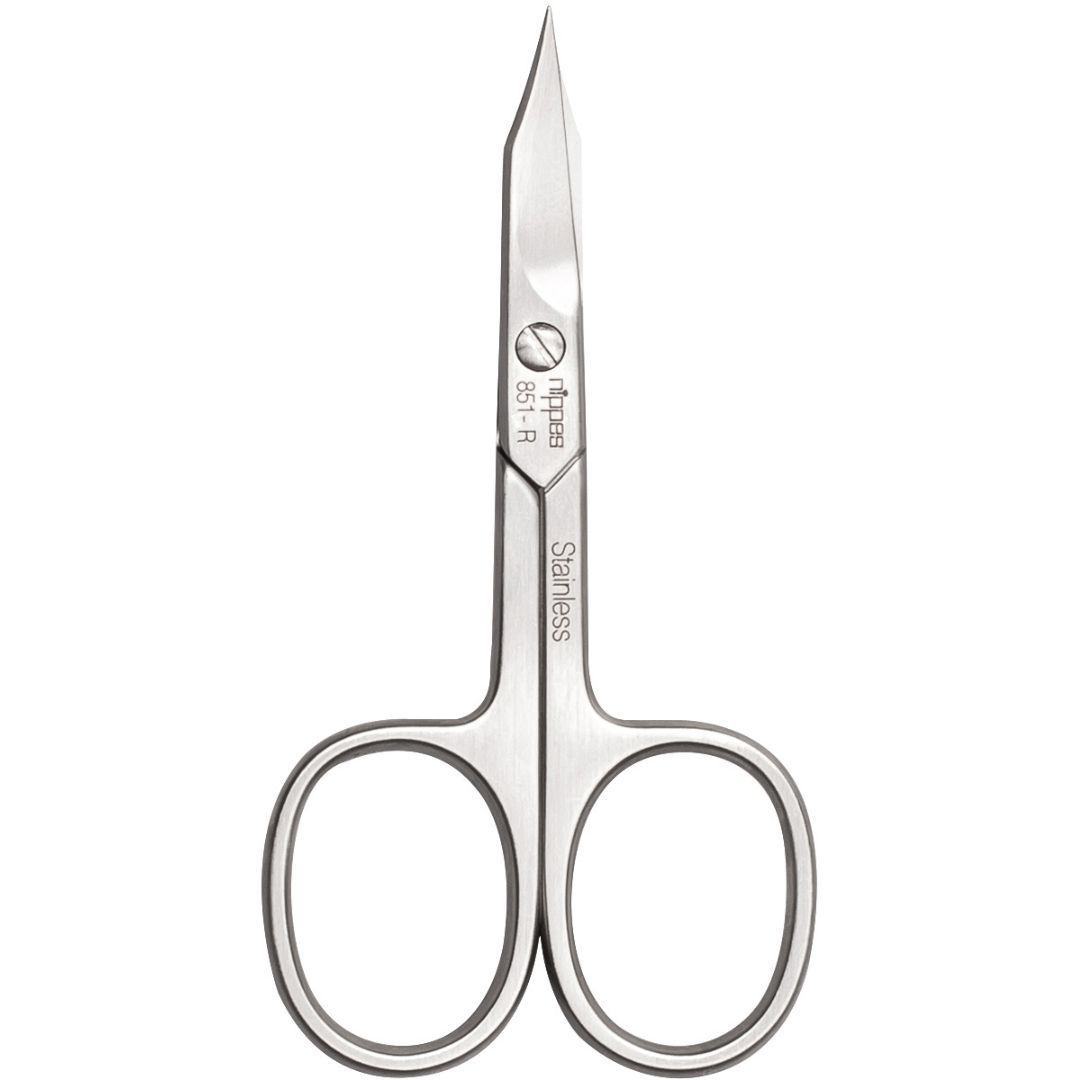 Ciseaux à ongles en acier inoxydable. Marque nippes. Inscription : Stainless. Modèle 851-R. Métal argenté.