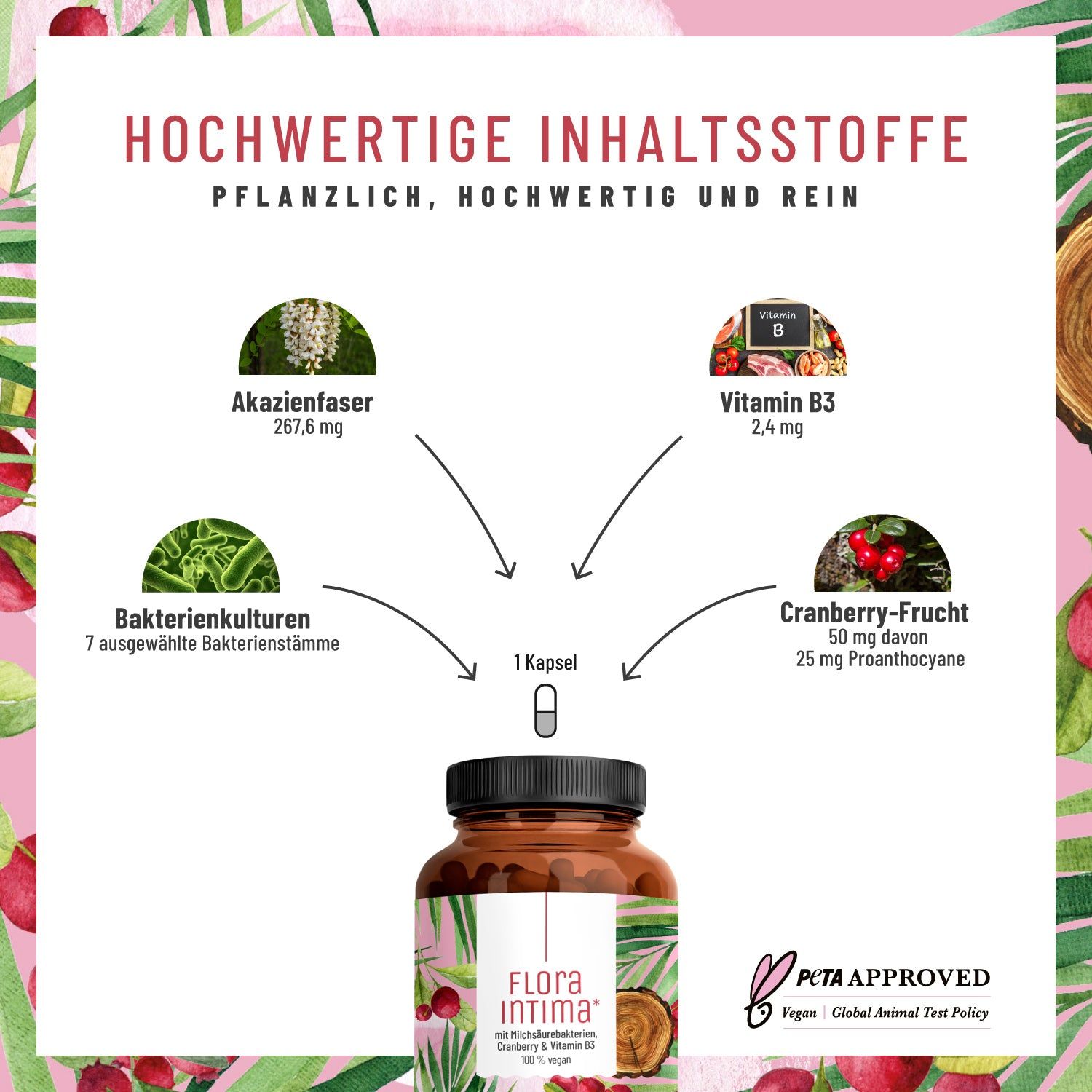 Milchsäurebakterien mit Cranberry & Vitamin B3 - Floraintima - NATURTREU®