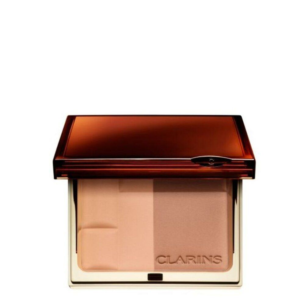 Clarins Bronzing Compact Powder mit zwei Farbtönen und braunem Deckel.