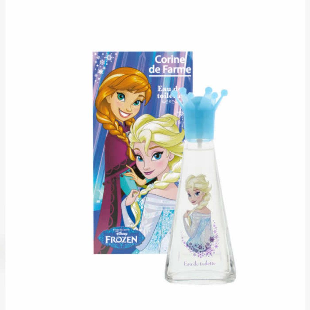Parfümflasche und Verpackung. Auf der Verpackung: Elsa, Anna. Text: Eau de toilette. Marke: Corine de Farme.