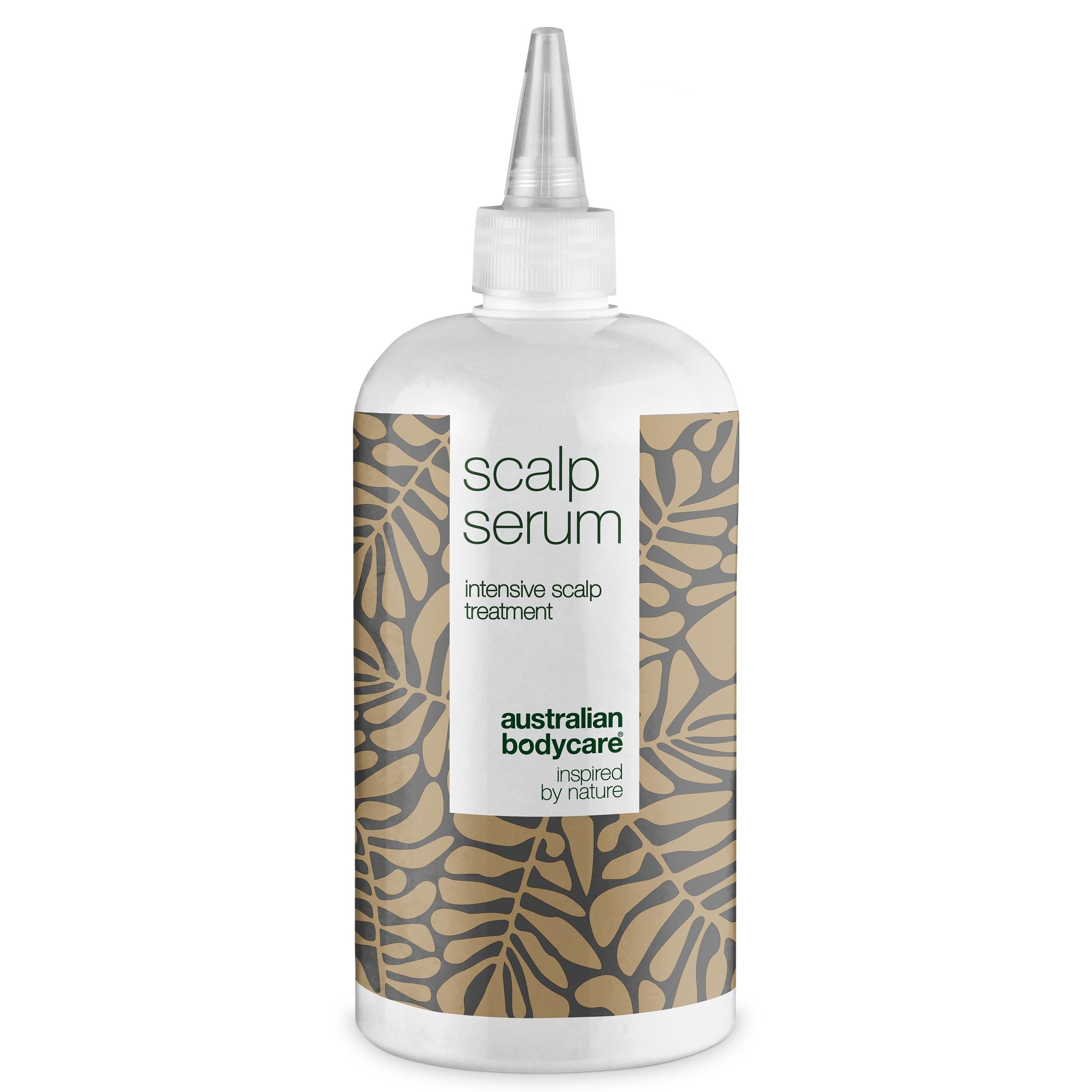 Sérum blanc avec applicateur. Inscription : Scalp Serum, intensive scalp treatment, australian bodycare.