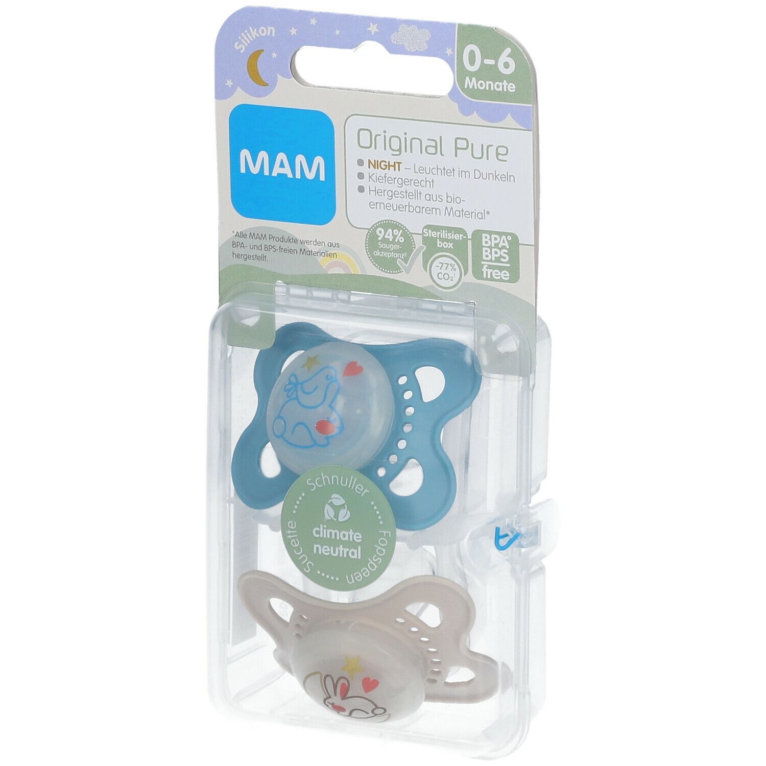 MAM Original Pure Night Silicone Tétines 0-6 (couleur au choix)