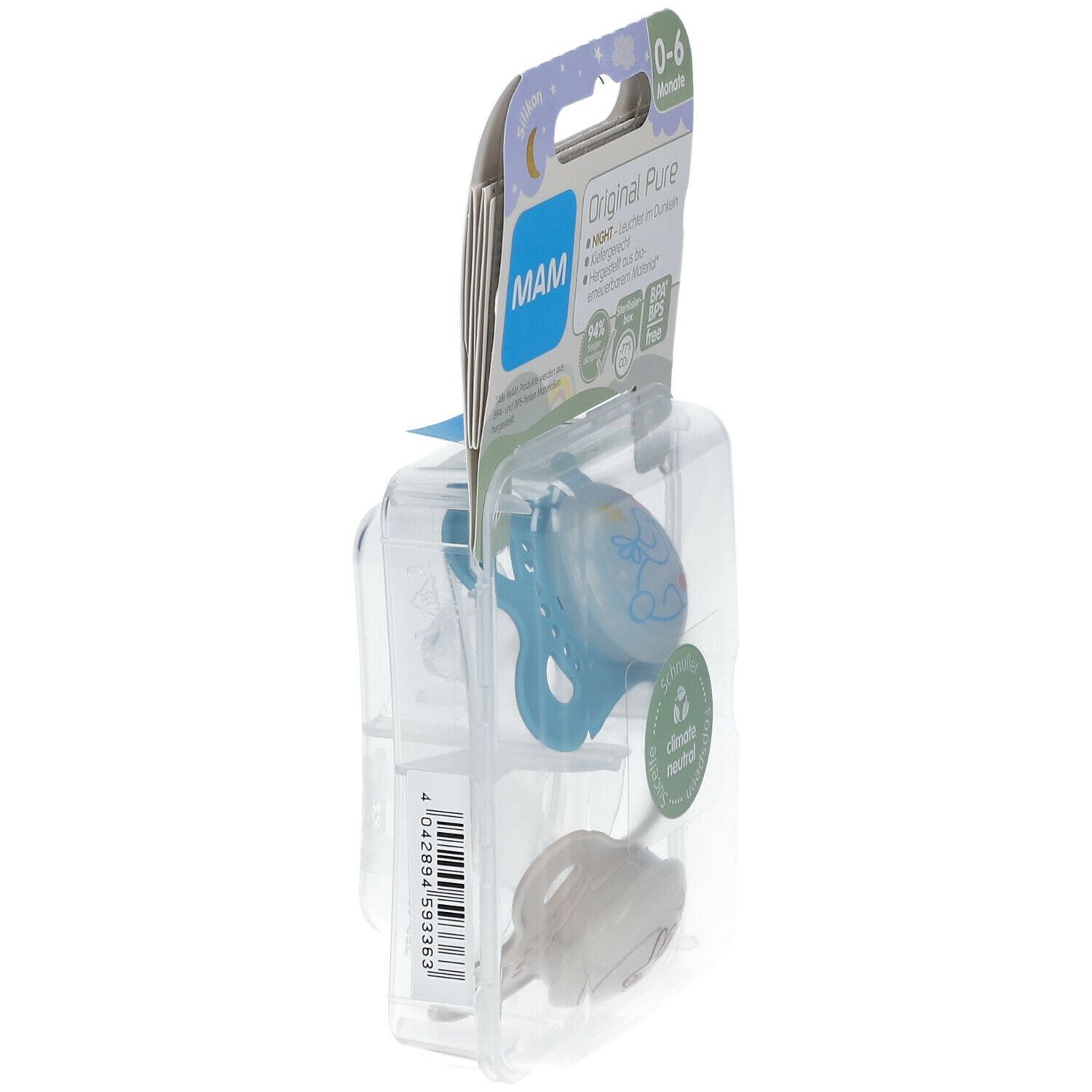 MAM Original Pure Night Silicone Tétines 0-6 garçon (couleur au choix)