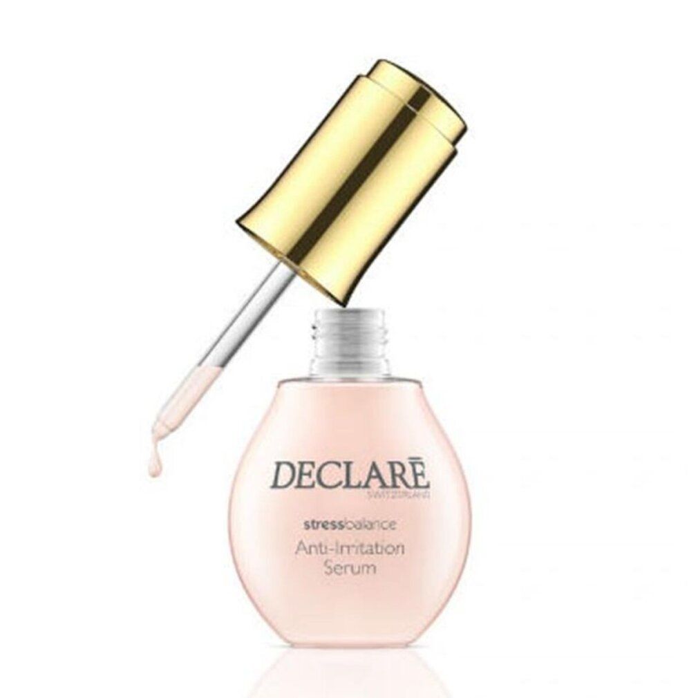 Serumflasche mit goldenem Deckel und Pipette. DECLARÉ Stress Balance Anti-Irritation Serum.