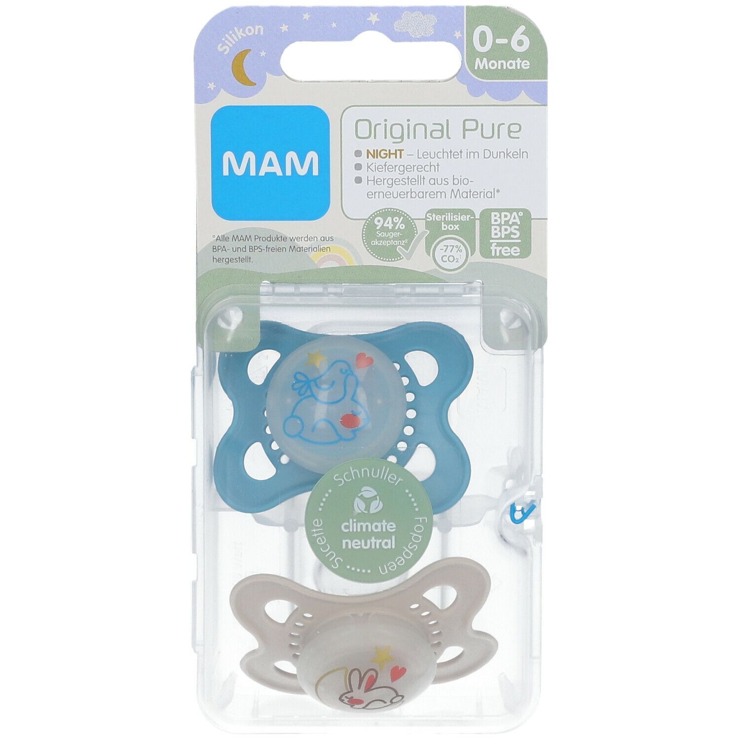 MAM Original Pure Night Silicone Tétines 0-6 (couleur au choix)