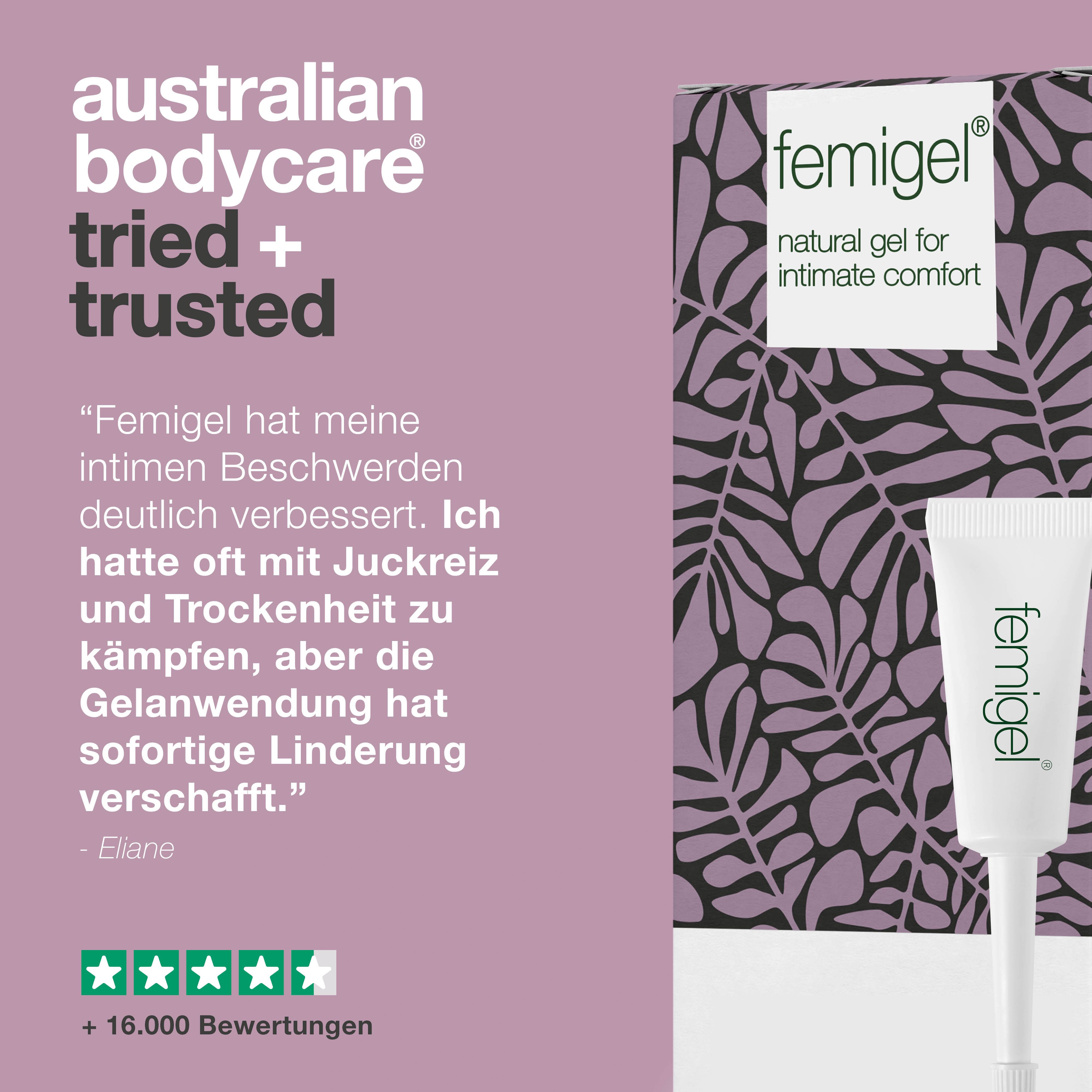 Verschiedene Australian Bodycare Produkte. Text: Australian Bodycare Skincare since 1990. Grafik: 100.000+ Happy Customers.